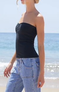 John Galt Black Amelia Cinched Cropped Tube Top
