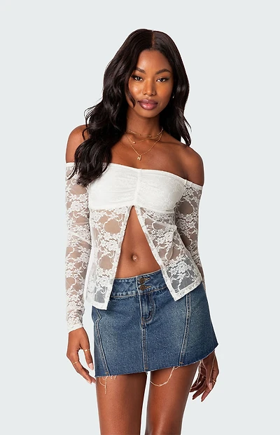Edikted Odessa Split Front Sheer Lace Top