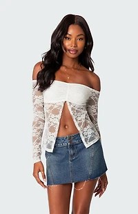 Edikted Odessa Split Front Sheer Lace Top