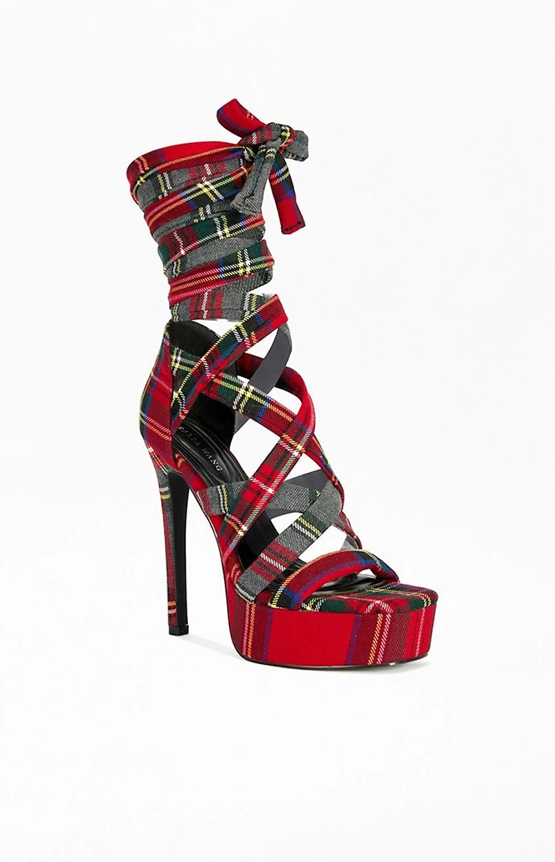AZALEA WANG Women's Emisha Plaid Stiletto Platform Sandals