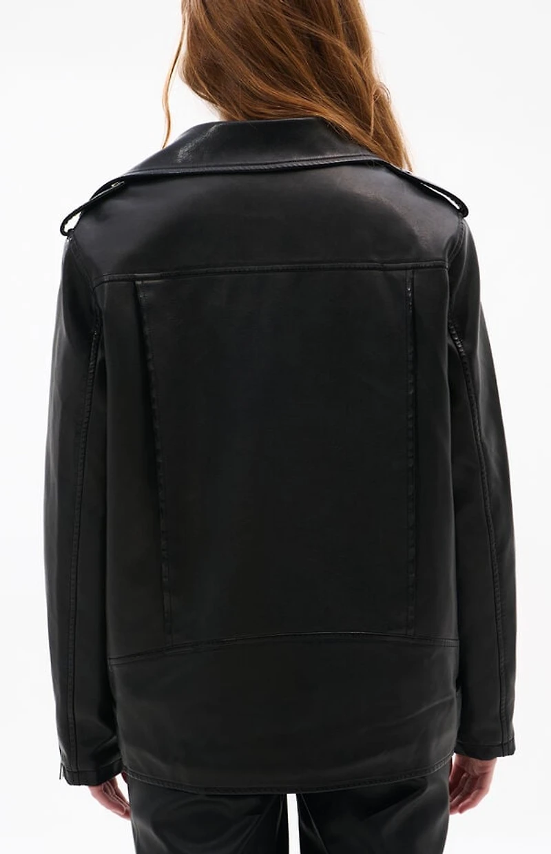 AZALEA WANG Aurelia Black Faux Leather & Fur Moto Jacket