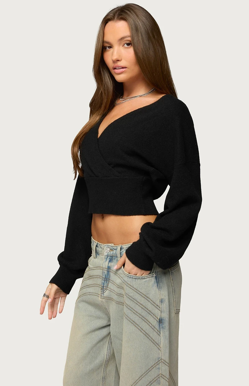 Edikted Lillia V Neck Wrap Sweater