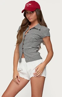 Edikted Beau Striped Ribbed Button Up Top