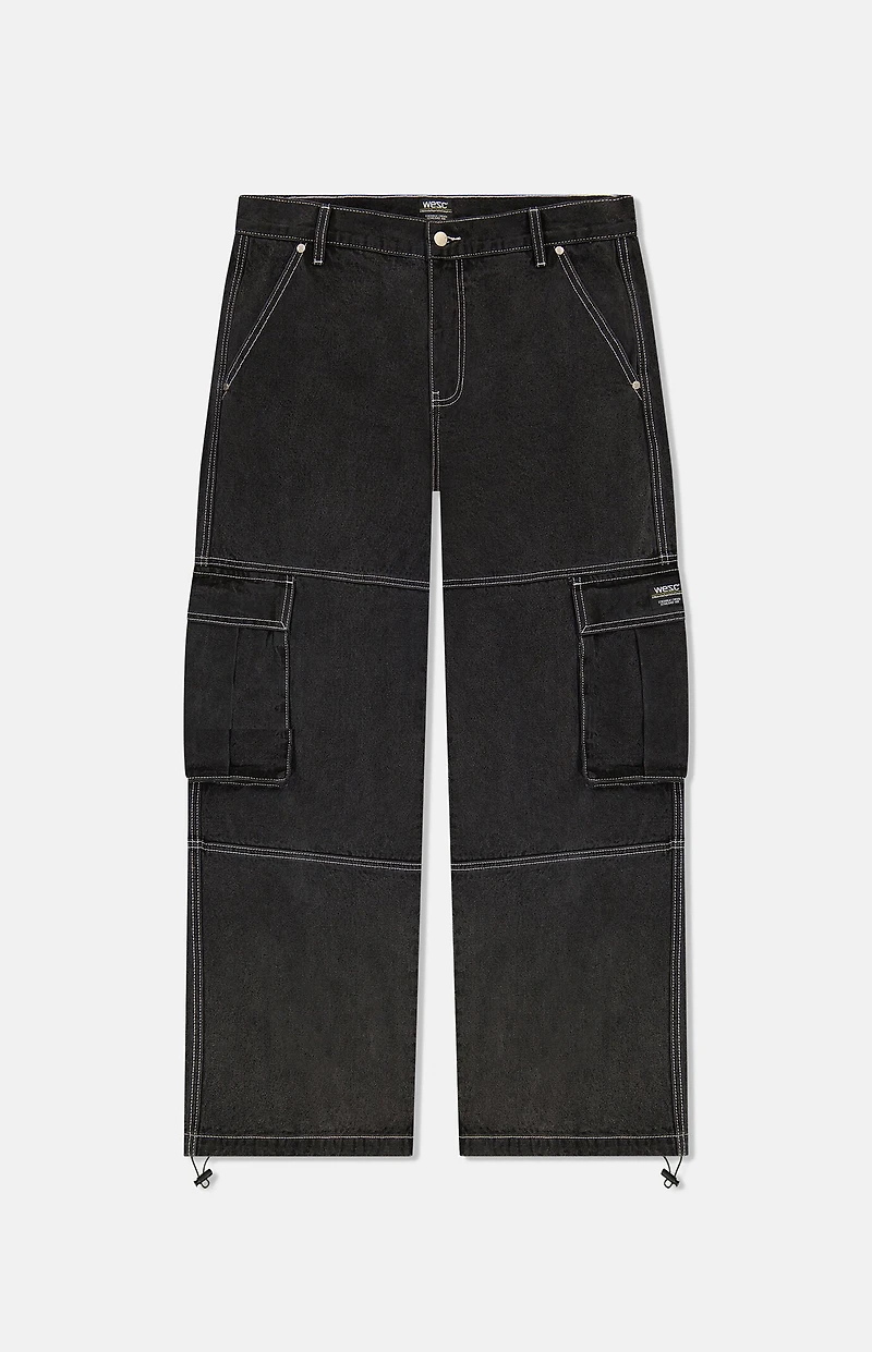 WeSC Black Wash Baggy Denim Cargo Pants