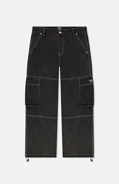 WeSC Black Wash Baggy Denim Cargo Pants