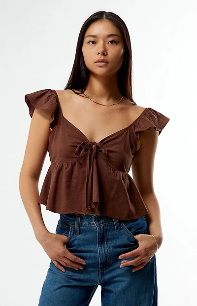 LA Hearts Keyhole Linen Babydoll Top