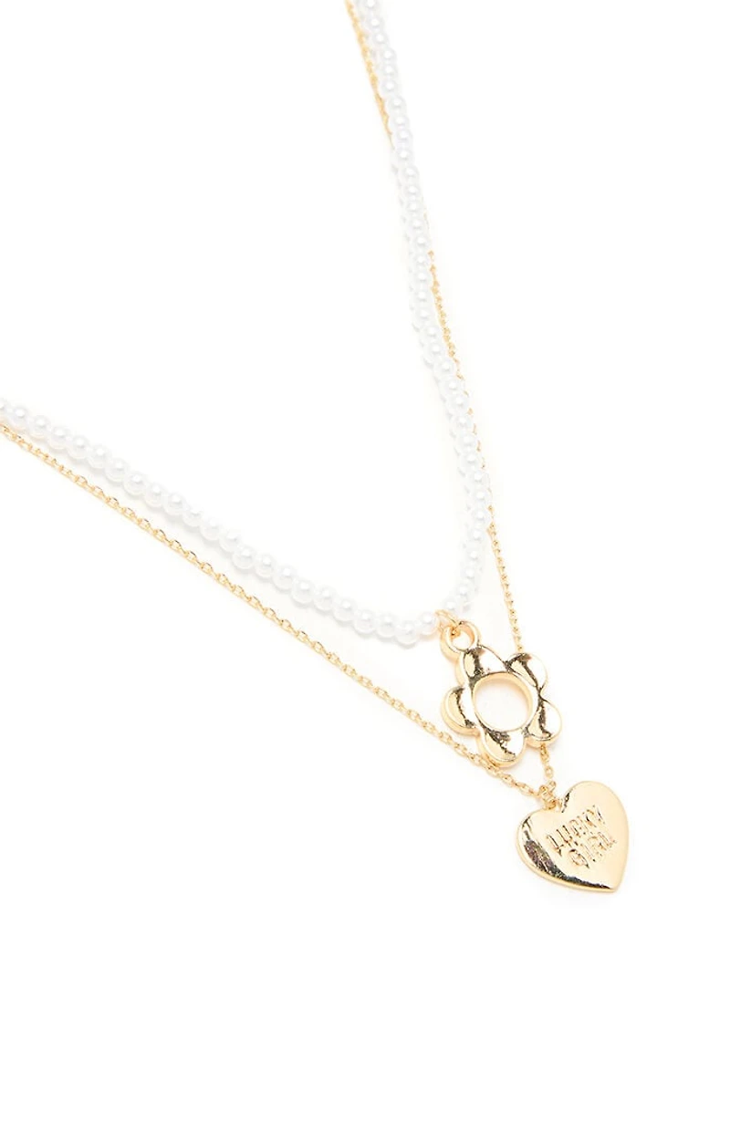 LA Hearts Juno Pearl Heart Layered Necklace