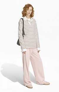 adidas Striped Long Sleeve Oversized Polo Shirt