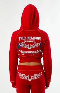 True Religion Crystal Big T Zip Up Cropped Hoodie