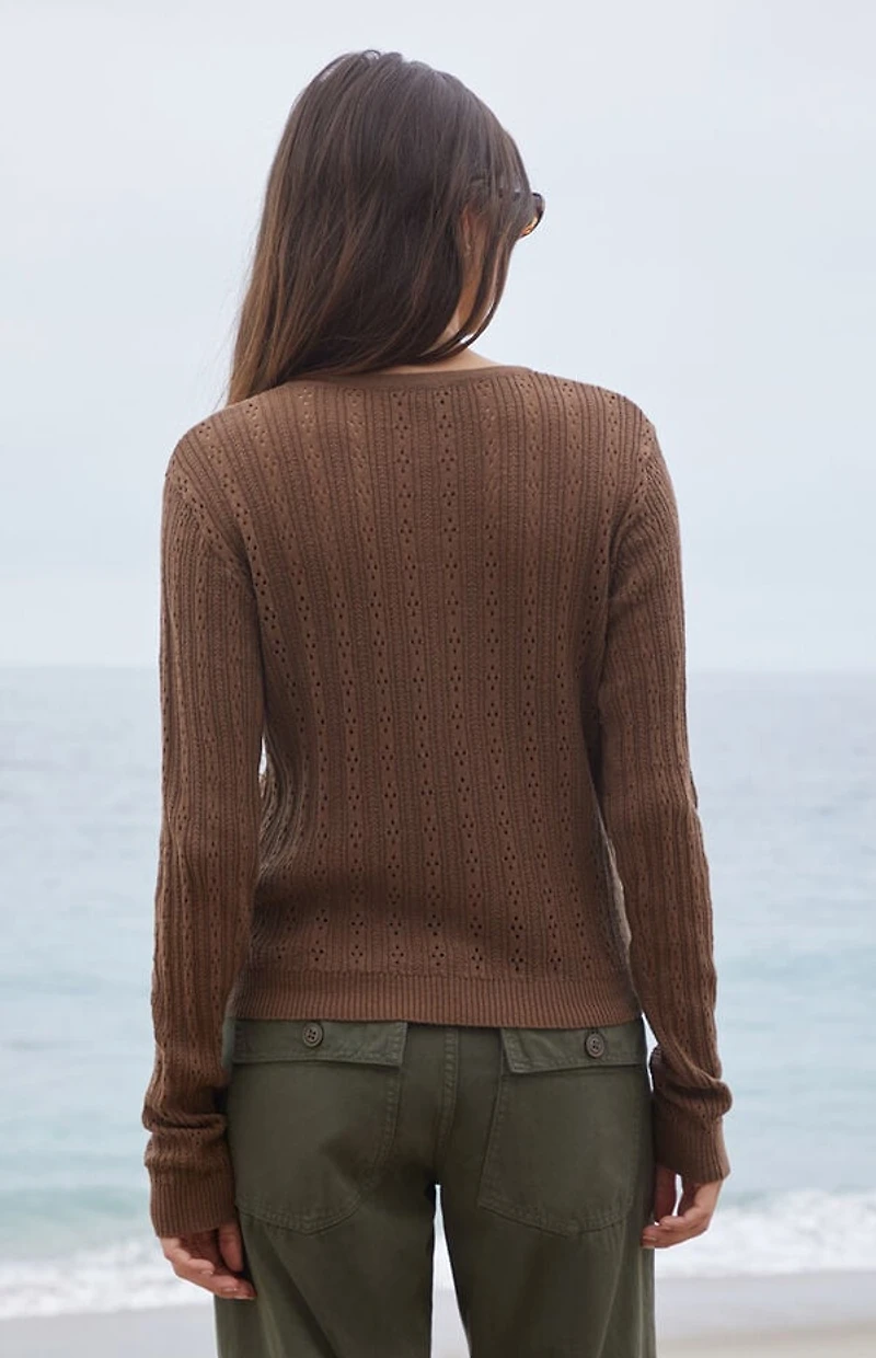 John Galt Brown Button Up Open Knit Cardigan