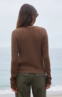 John Galt Brown Button Up Open Knit Cardigan