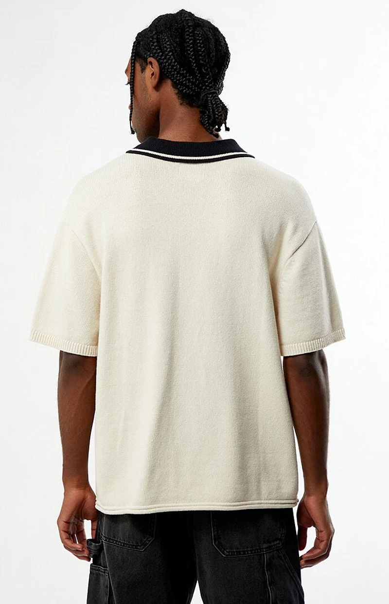 Pacsun Cream Textured Polo Sweater Shirt
