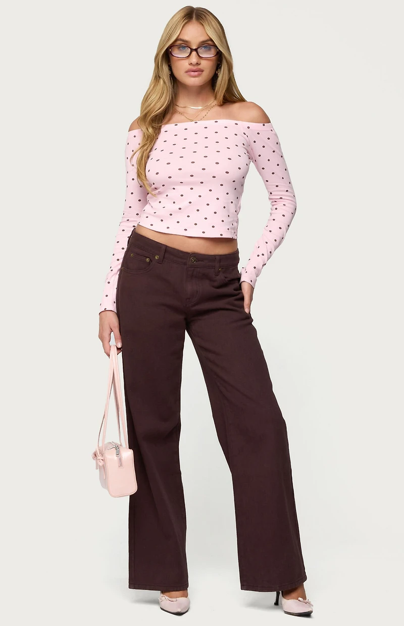 Edikted Leandra Off Shoulder Polk Dot Top
