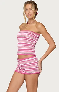 Edikted Nola Striped Textured Knit Strapless Top