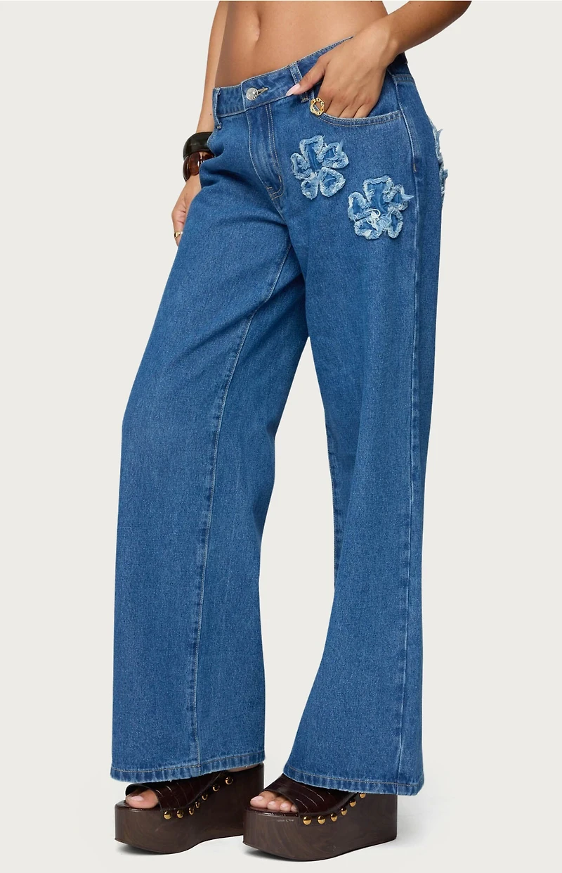Edikted Flower Patch Low Rise Jeans
