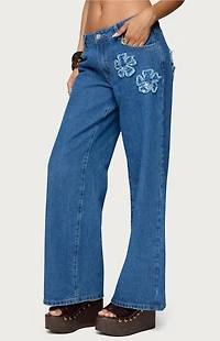 Edikted Flower Patch Low Rise Jeans