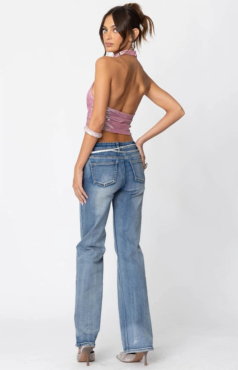 Edikted Shiny Backless Cowl Neck Top