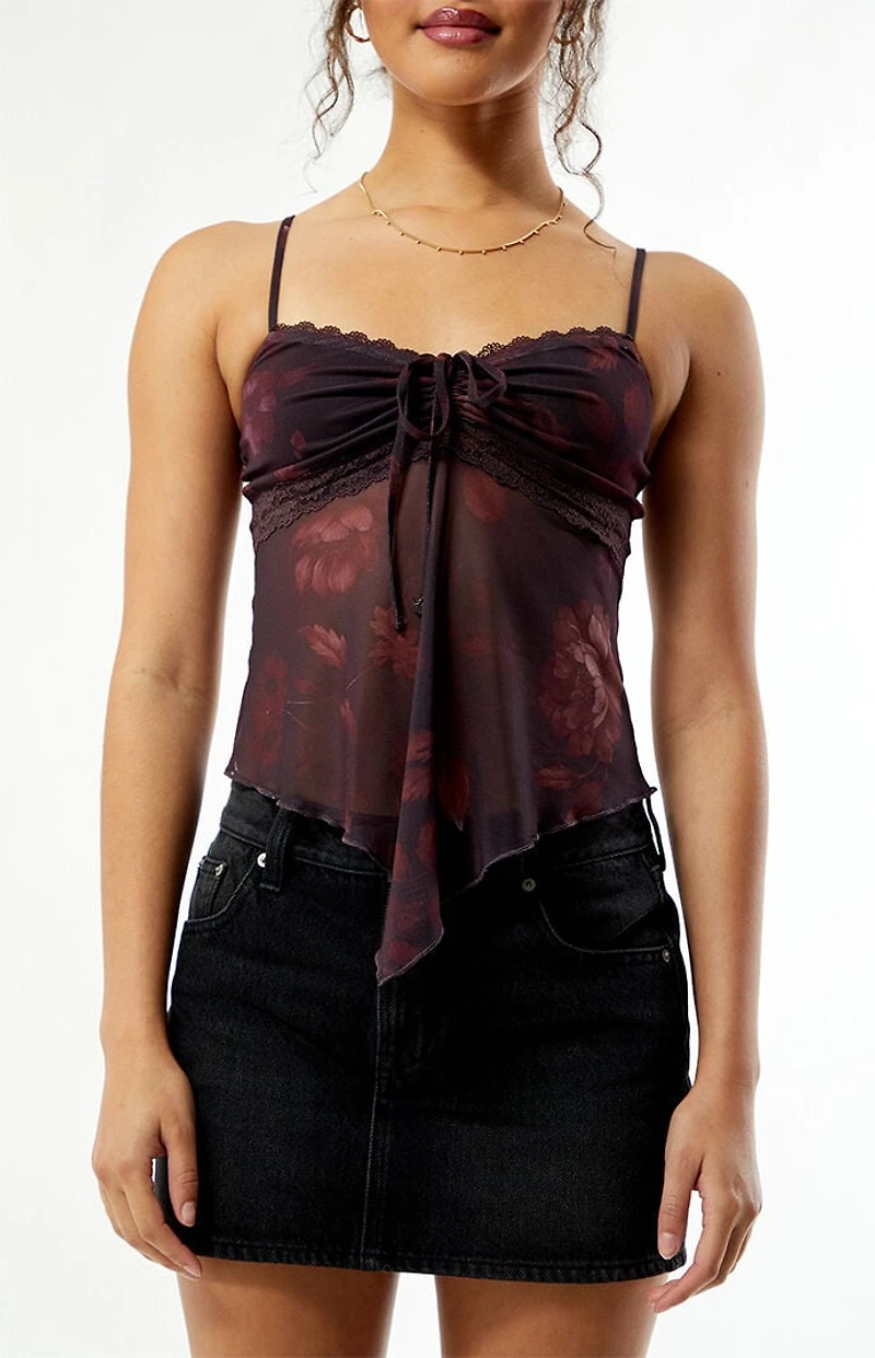 Your Favorite Lola Floral Mesh Asymmetrical Tank Top