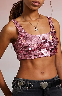 Third Charm Tatianna Sequin Micro Tank Top