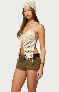 Edikted Maggie Bead Split Front Backless Crochet Top