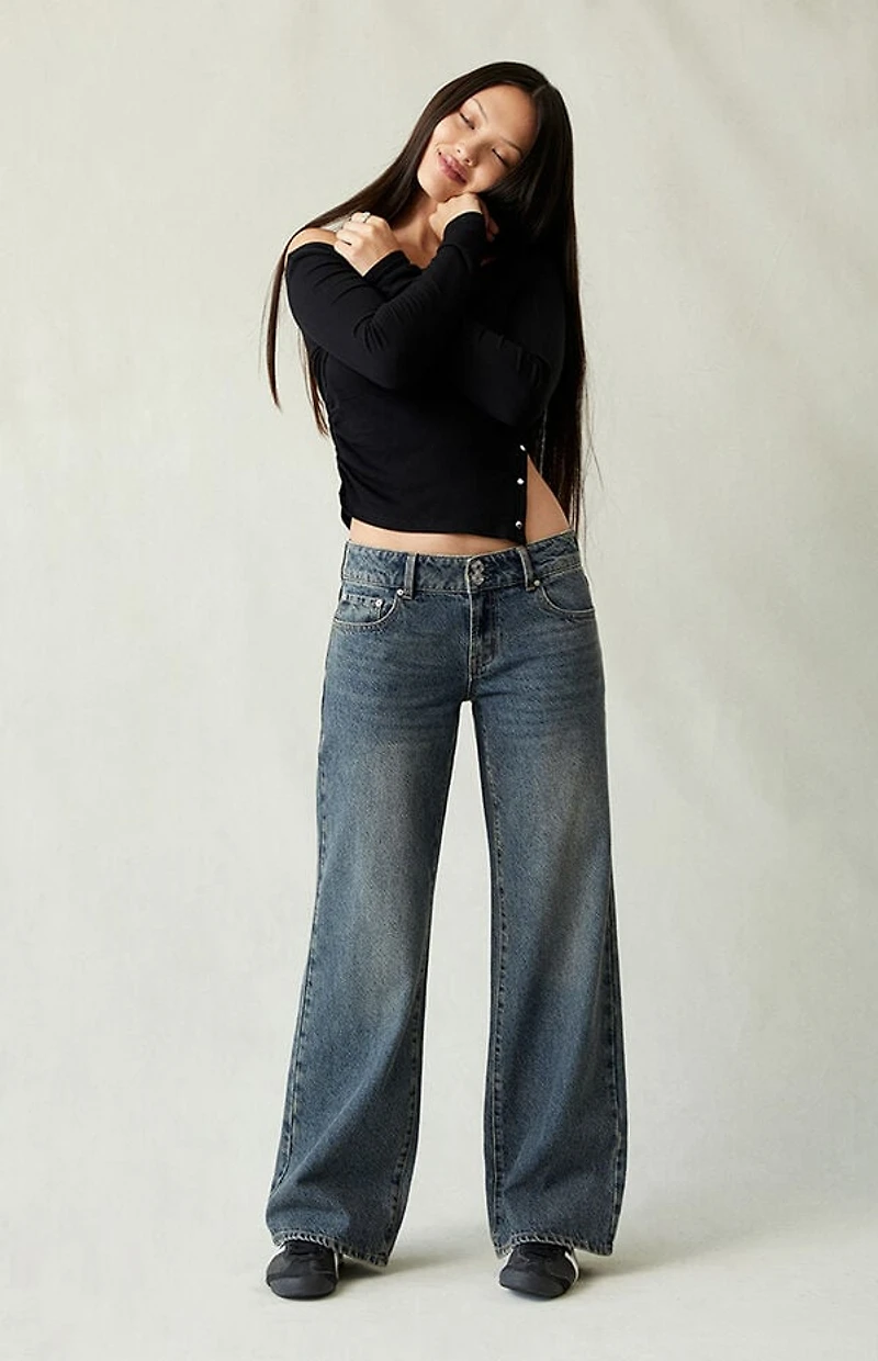 Pacsun Zoe Low Rise Girlfriend Jeans Dark Blue