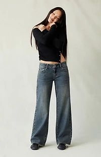Pacsun Zoe Low Rise Girlfriend Jeans Dark Blue