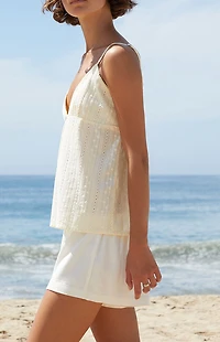 John Galt Yellow Edith Eyelet Tank Top