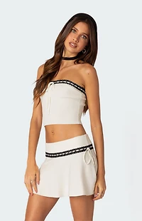 Edikted Khloe Lacey Bow Ribbon Knit Tube Top