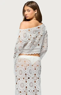 Edikted Milana Sheer Lace Off Shoulder Top