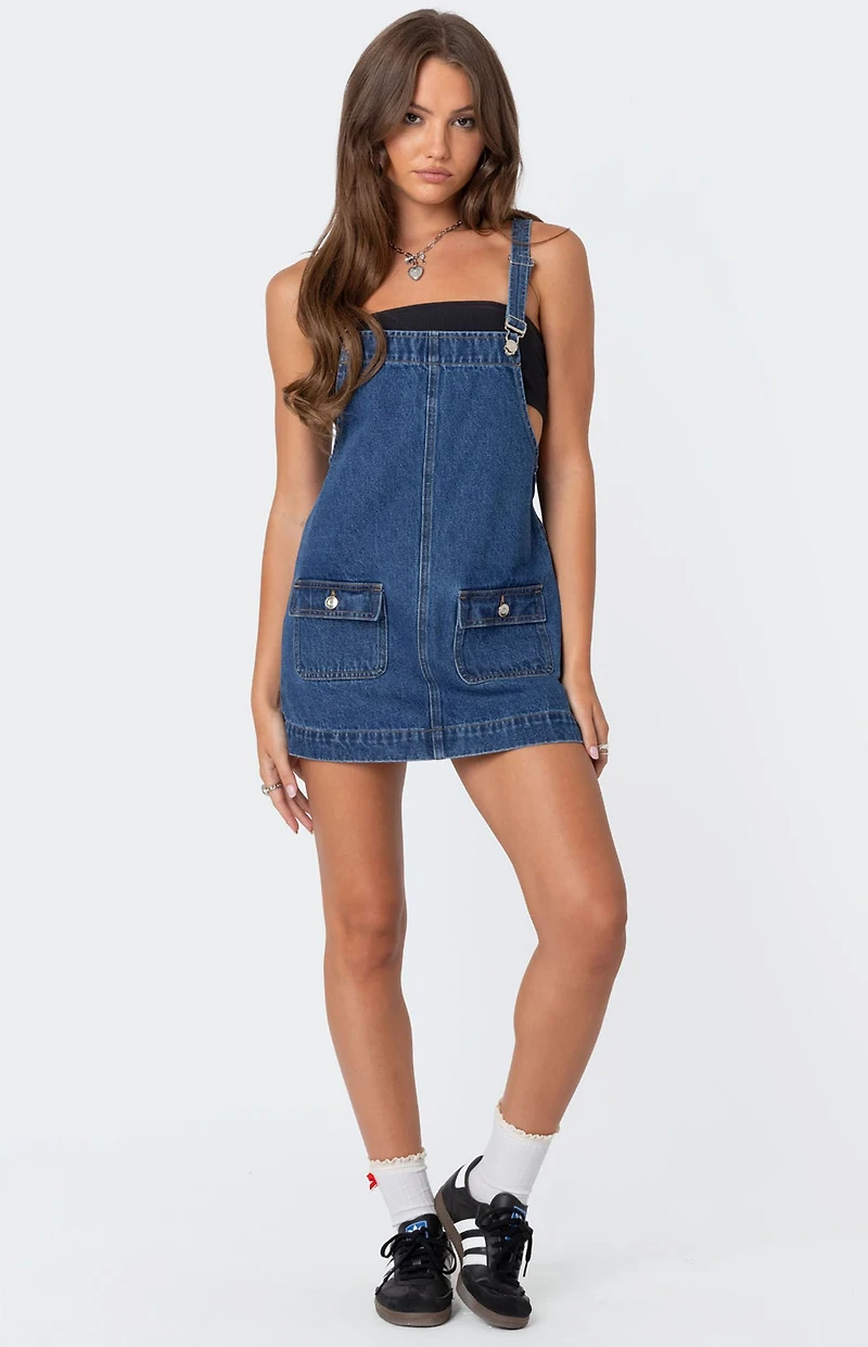 Edikted Overall Denim Mini Dress