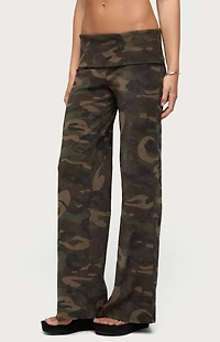 Edikted Lumielle Camo Wide Leg Foldover Pants
