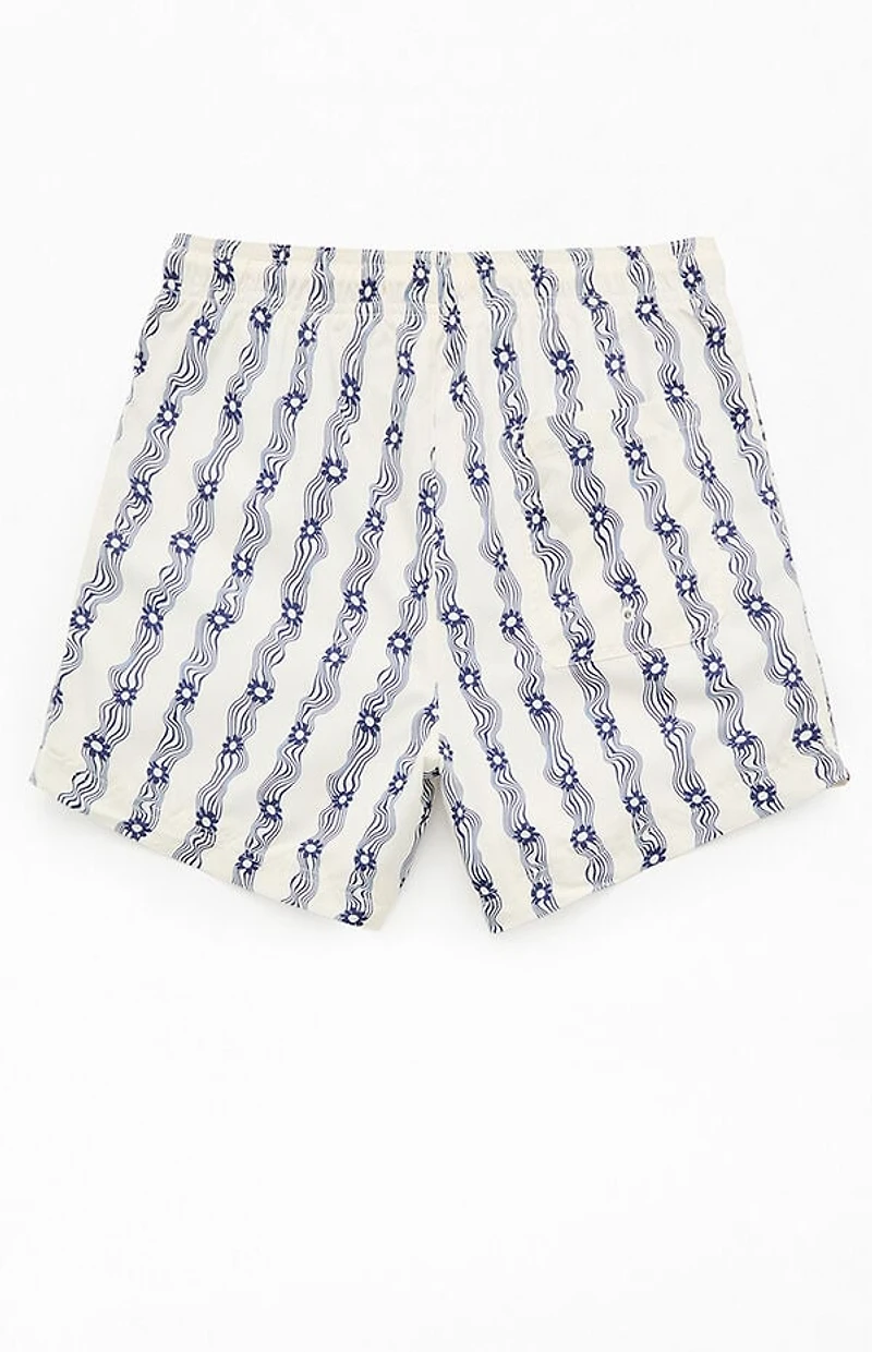 Pacsun Blue Flower Stripe 4.5" Swim Trunks