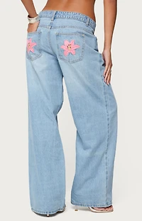 Edikted Mirra Embroidered Flower Low Rise Jeans