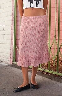 John Galt Red Floral Midi Skirt