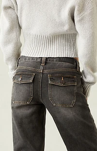 Pacsun Charlie Low Rise Baggy Bootcut Jeans Button Pocket Faded Black