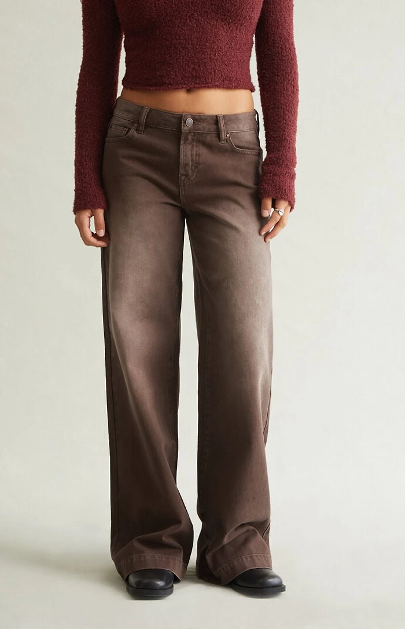 Pacsun Casey Low Rise Baggy Jeans Button Pocket Brown