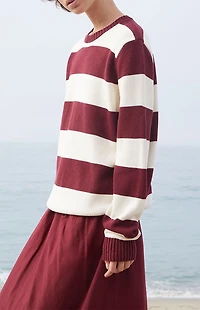 John Galt Martha Burgundy Striped Sweater