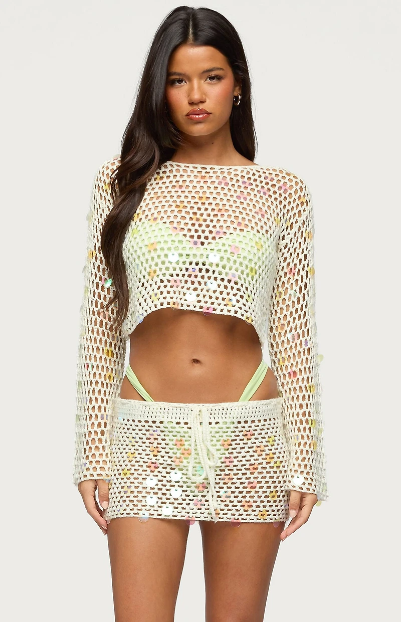Edikted Kirah Sequin Crochet Top