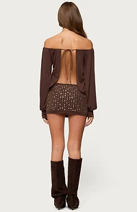 Edikted Studded Off Shoulder Backless Romper