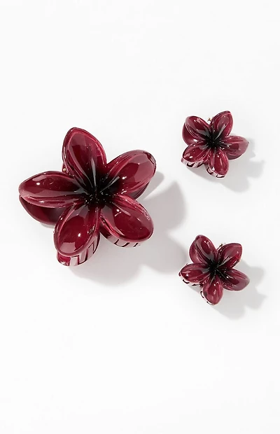 LA Hearts 3 Pack Burgundy Plumeria Hair Claw Clips