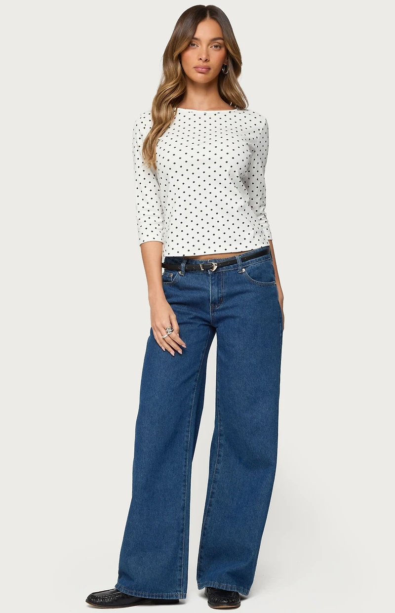 Edikted Lela Polka Dot Quarter Sleeve Top