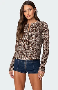 Edikted Leopard Printed Knit Cardigan