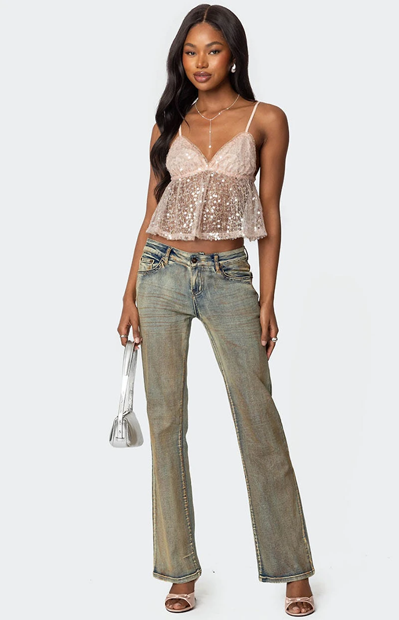 Edikted Sheer Sequin Babydoll Tank Top