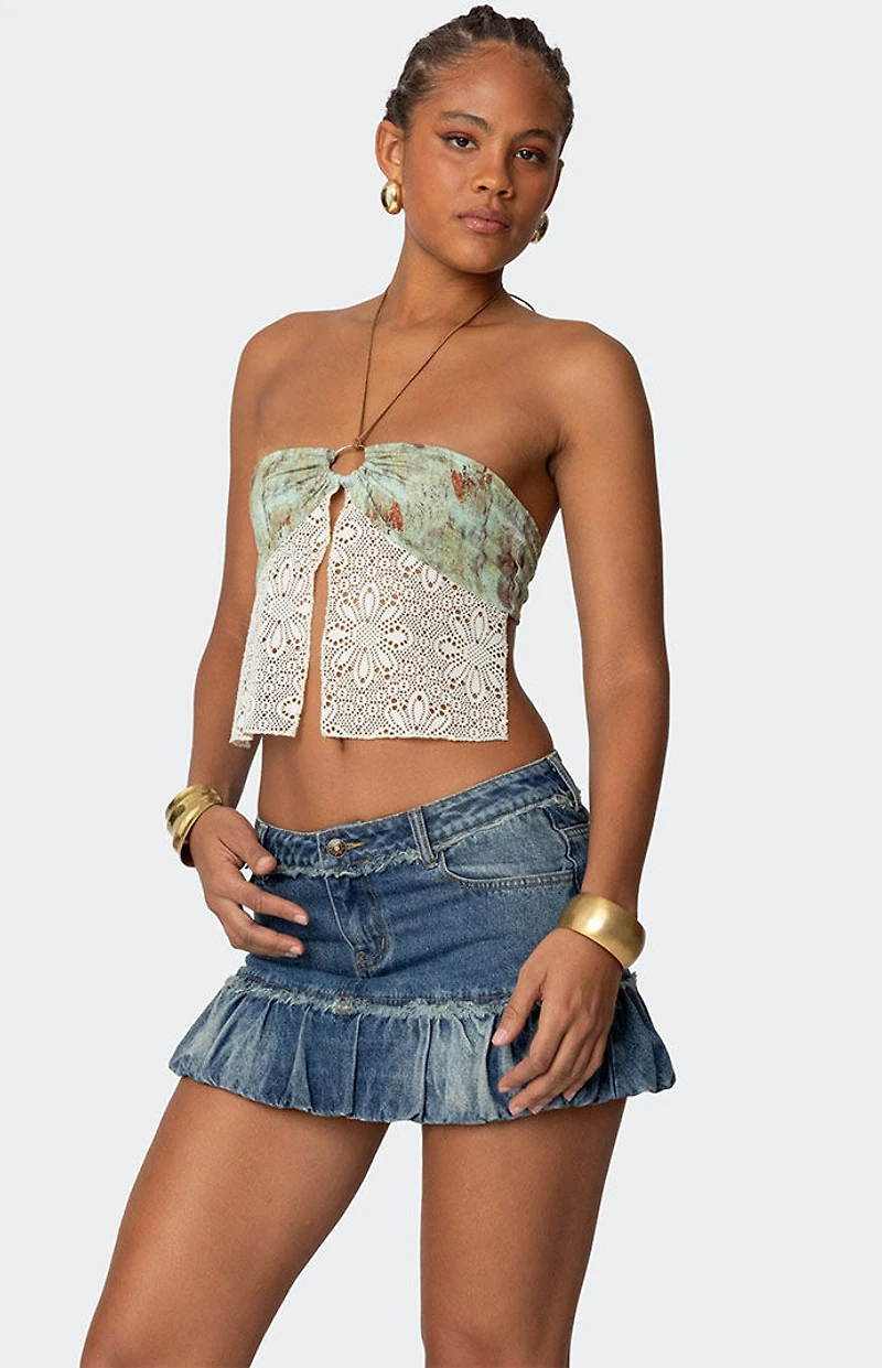 Edikted Kloe Backless Crochet Split Front Top
