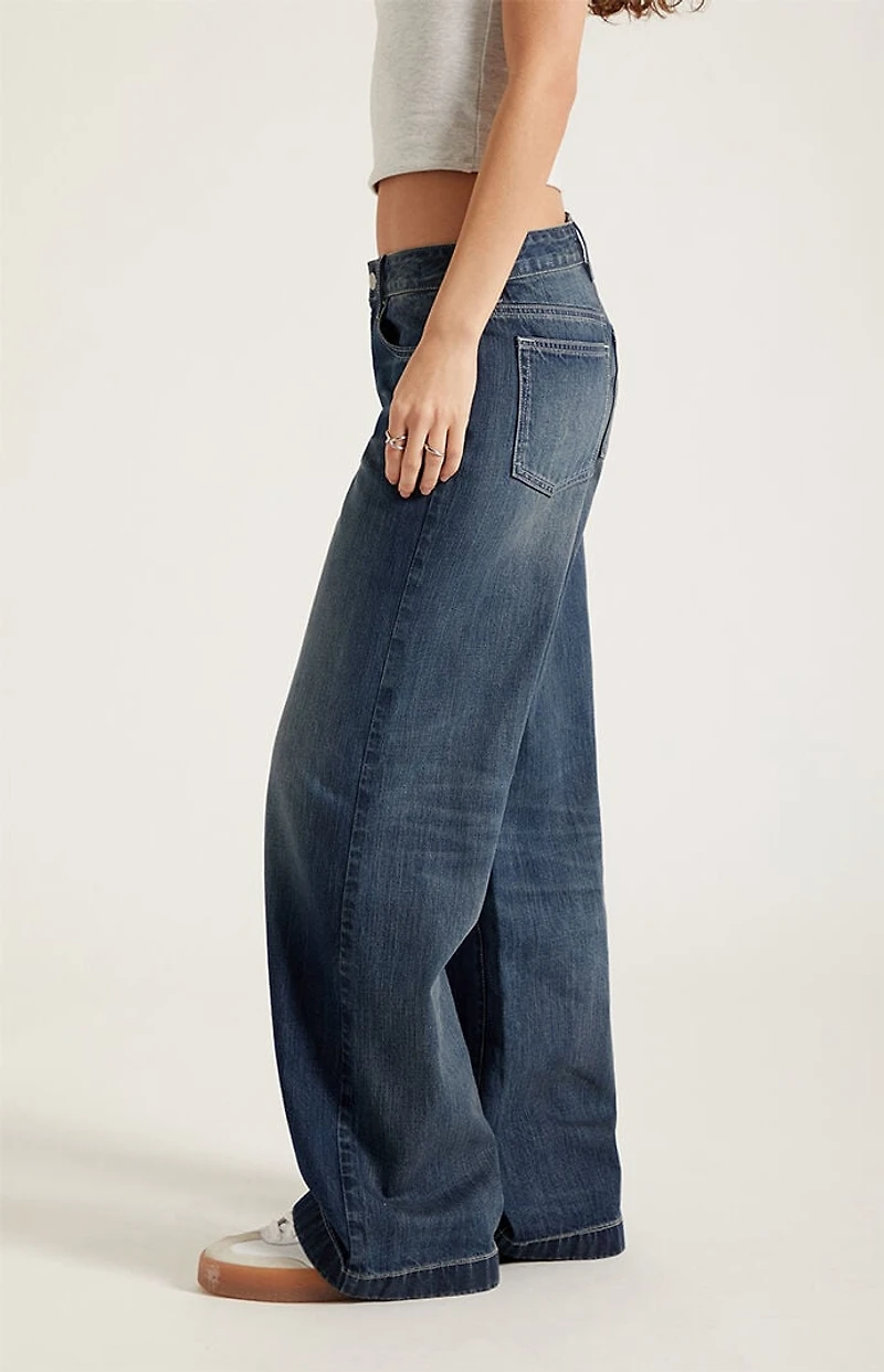 Pacsun Casey Low Rise Baggy Jeans Contrast Stitch Dark Blue