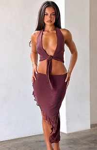 Tiger Mist Diamante High-Low Midi Skirt