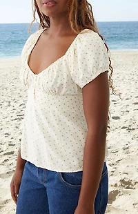 John Galt White & Pink Floral Blair Short Sleeve Top