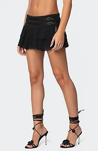 Edikted Double Belt Ruffled Chiffon Mini Skort