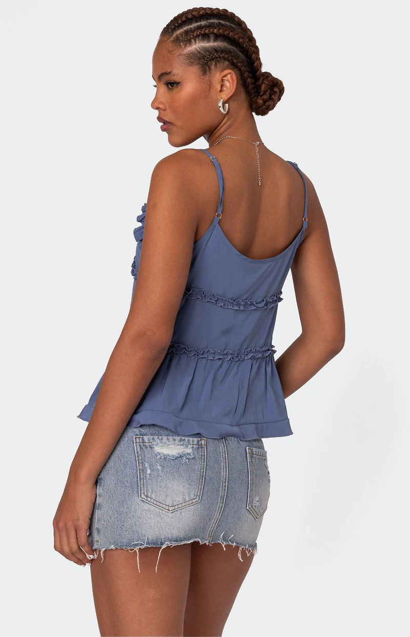 Edikted Juniper Tie Front Ruffled Tank Top