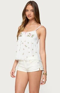 Edikted Embroidered Layered Mesh Babydoll Top